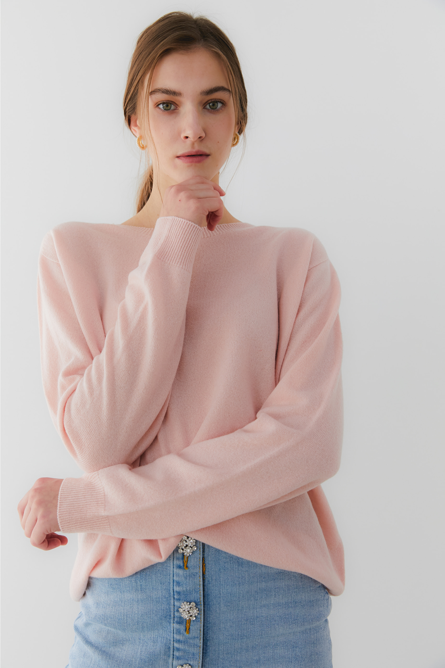 프리미엄 캐시미어100 풀오버 Premium pure cashmere100 Feminine boatneck pullover - Blossom pink