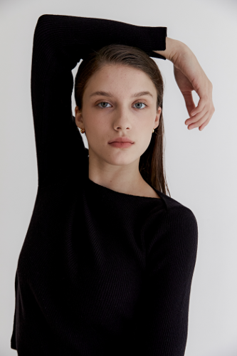 [Sustainability] 캐시미어 블렌드 슬림핏 보트넥 cashmere blend slim fit pullover - Black