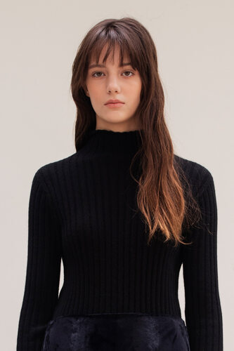 [Re-order]프리미엄 캐시미어 100 골지 스웨터 Pure cashmere100 ribbed soft-touch sweater by whole-garment knitting - BLACK