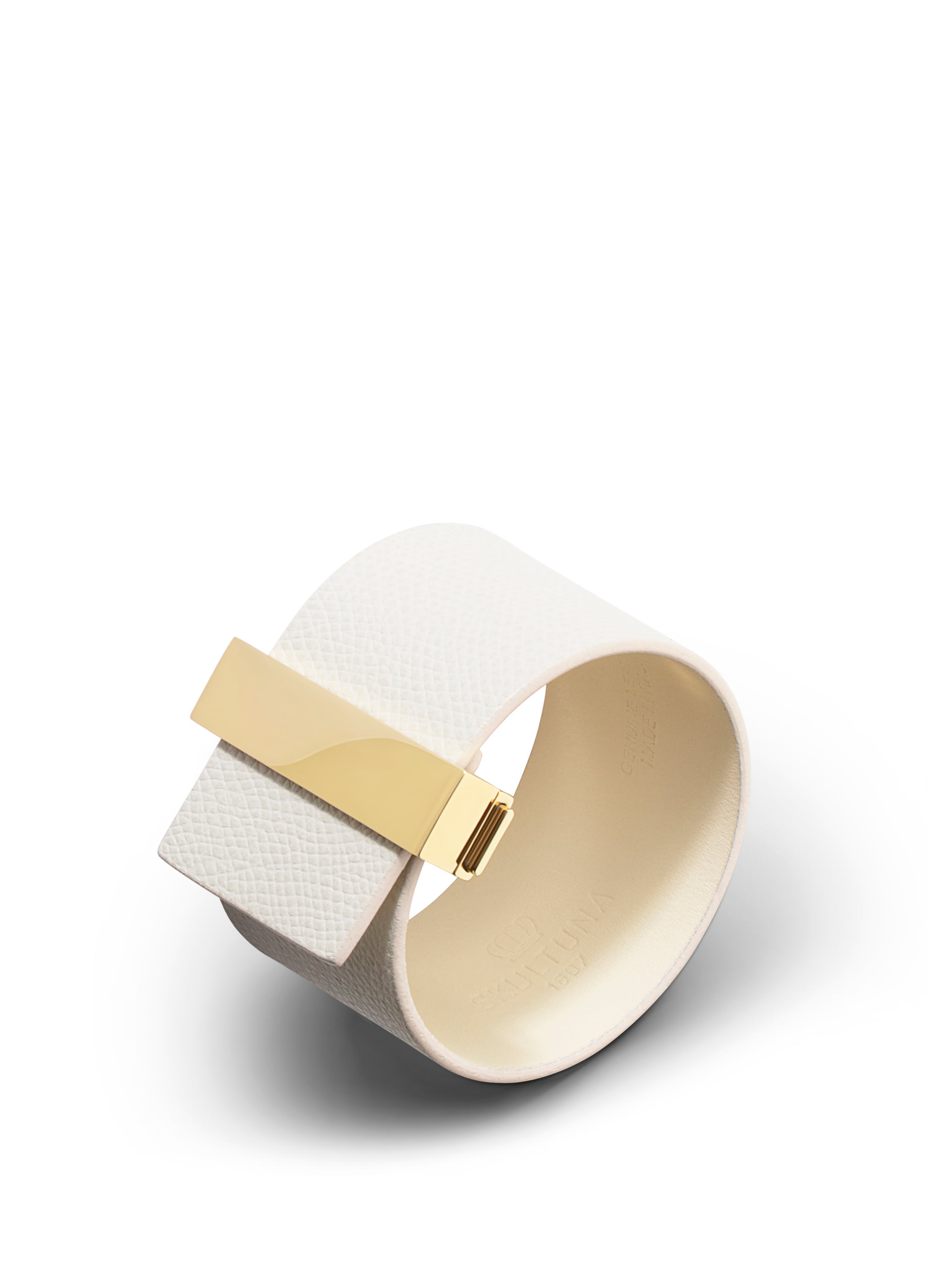 Wide leather bracelet with lock -  Ivory with gold plated