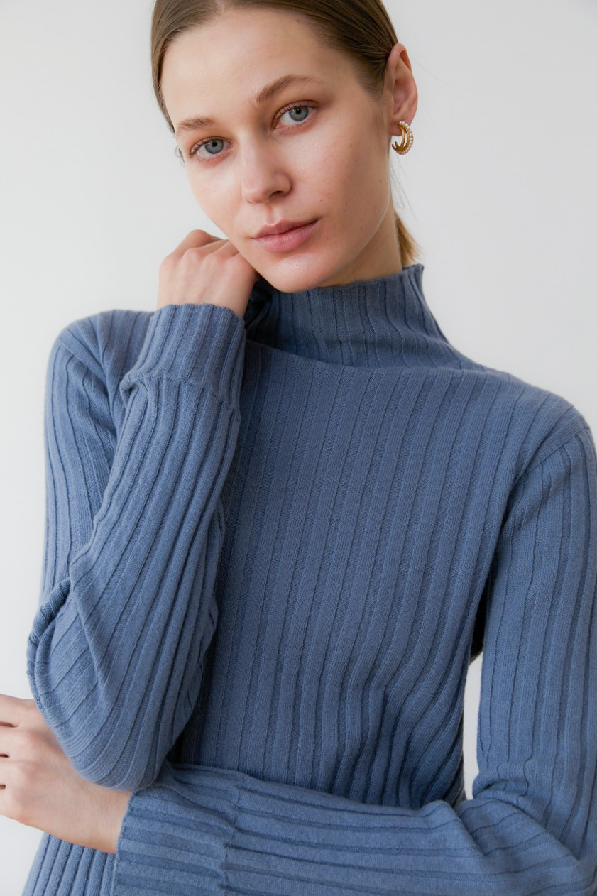 프리미엄 캐시미어 100 골지 스웨터 [Pure cashmere100 ribbed soft-touch sweater by whole-garment knitting -Blue roy]