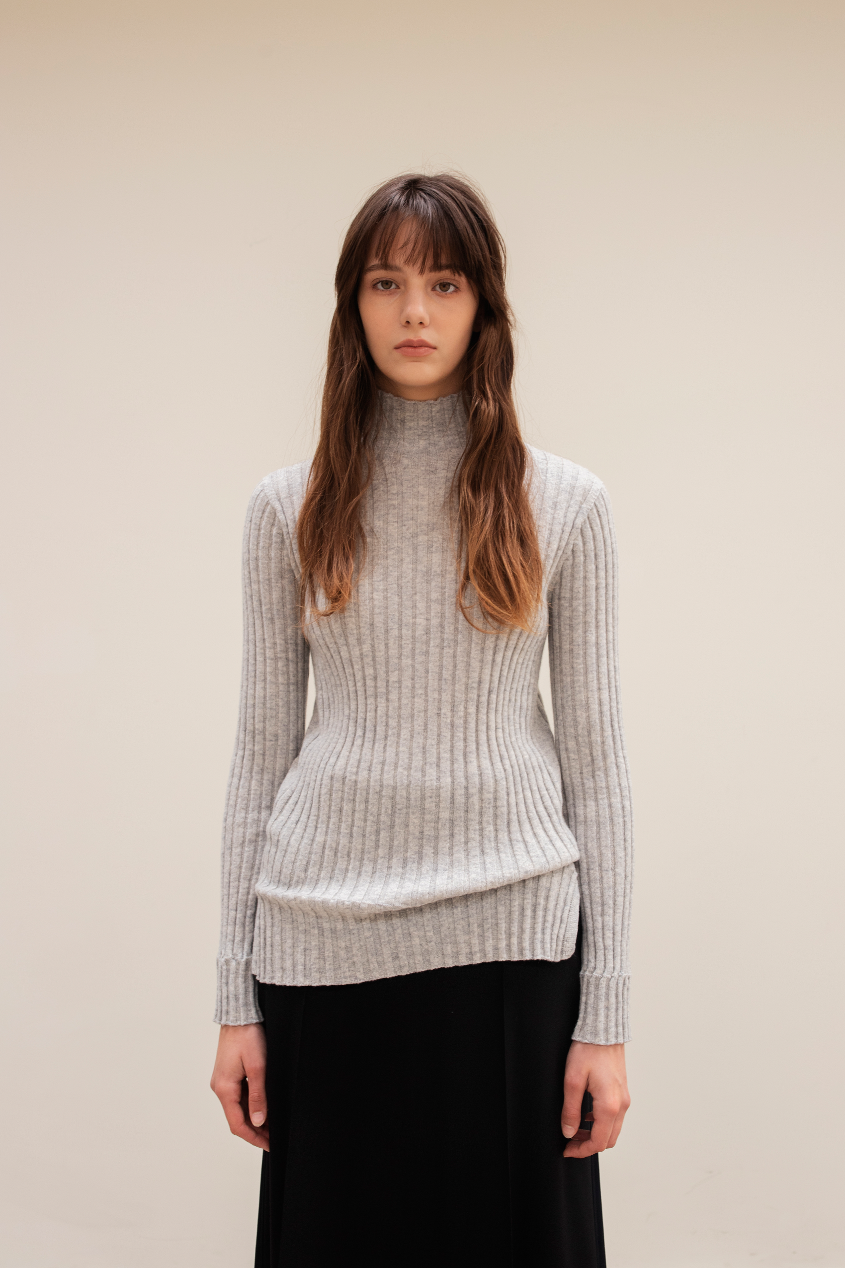 [New color] 프리미엄 캐시미어 100 골지 스웨터 Pure cashmere100 ribbed soft-touch sweater by whole-garment knitting - Gris grey