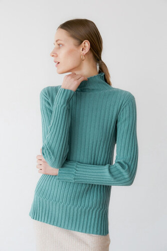 프리미엄 캐시미어 100 골지 스웨터 [Pure cashmere100 ribbed soft-touch sweater by whole-garment knitting -Malachite]