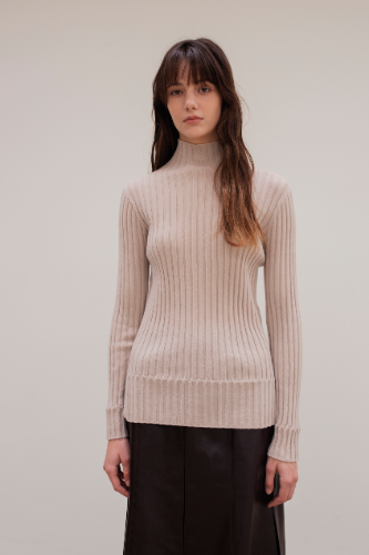 [New color] 프리미엄 캐시미어 100 골지 스웨터 Pure cashmere100 ribbed soft-touch sweater by whole-garment knitting - Beton Beige